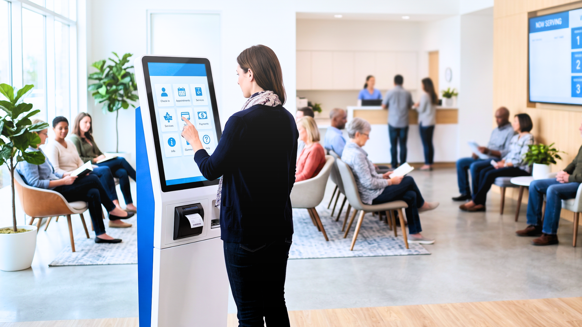 Digital signage kiosk displaying real-time product offers and prices in a retail pharmacy