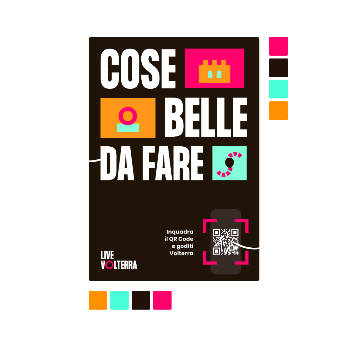 Smart billboards "Cool things to do" Live Volterra across town with QR codes