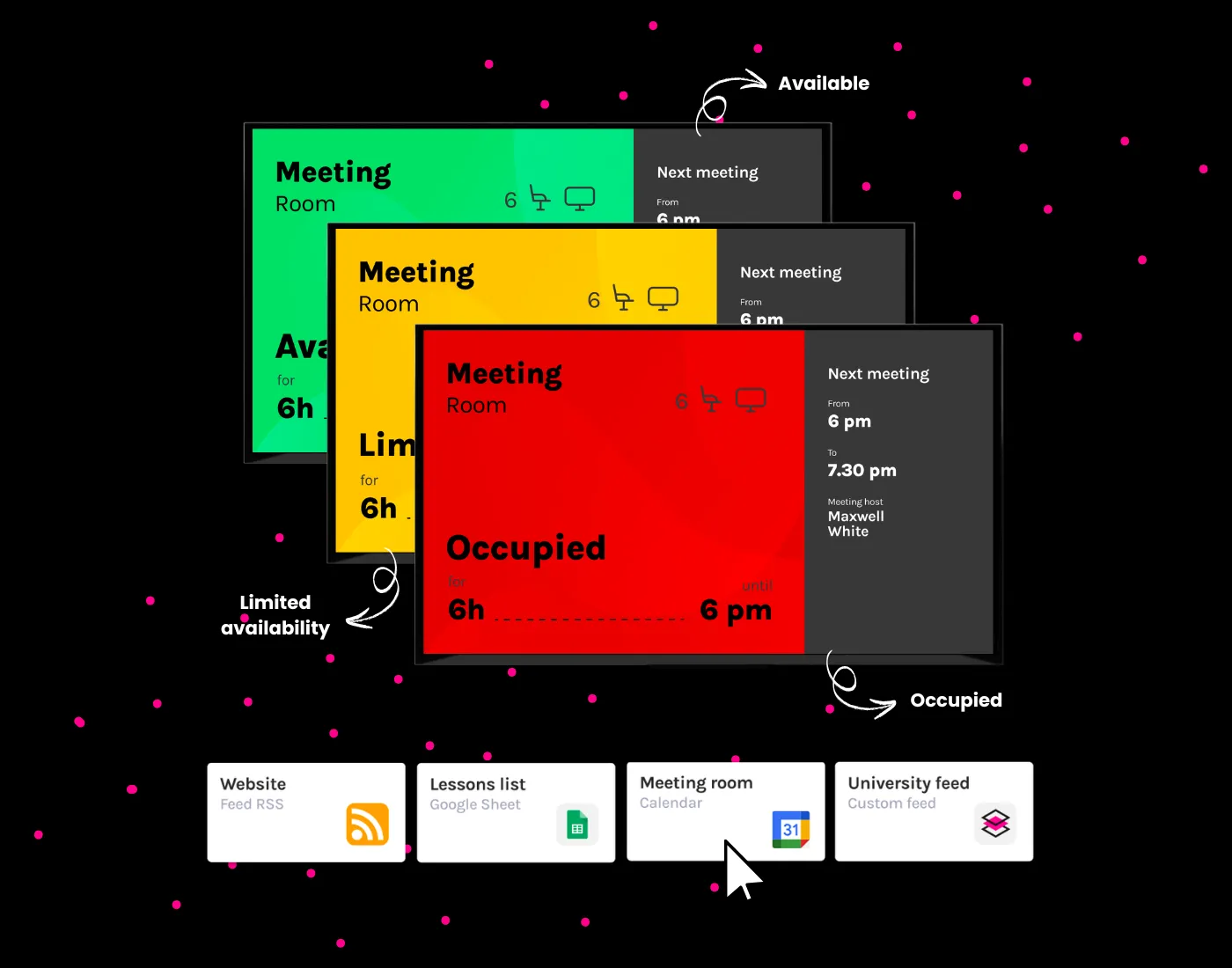 Automated Meeting Room Displays: select your source and connect your Google Calendar or Outlook Calendar to Livesignage