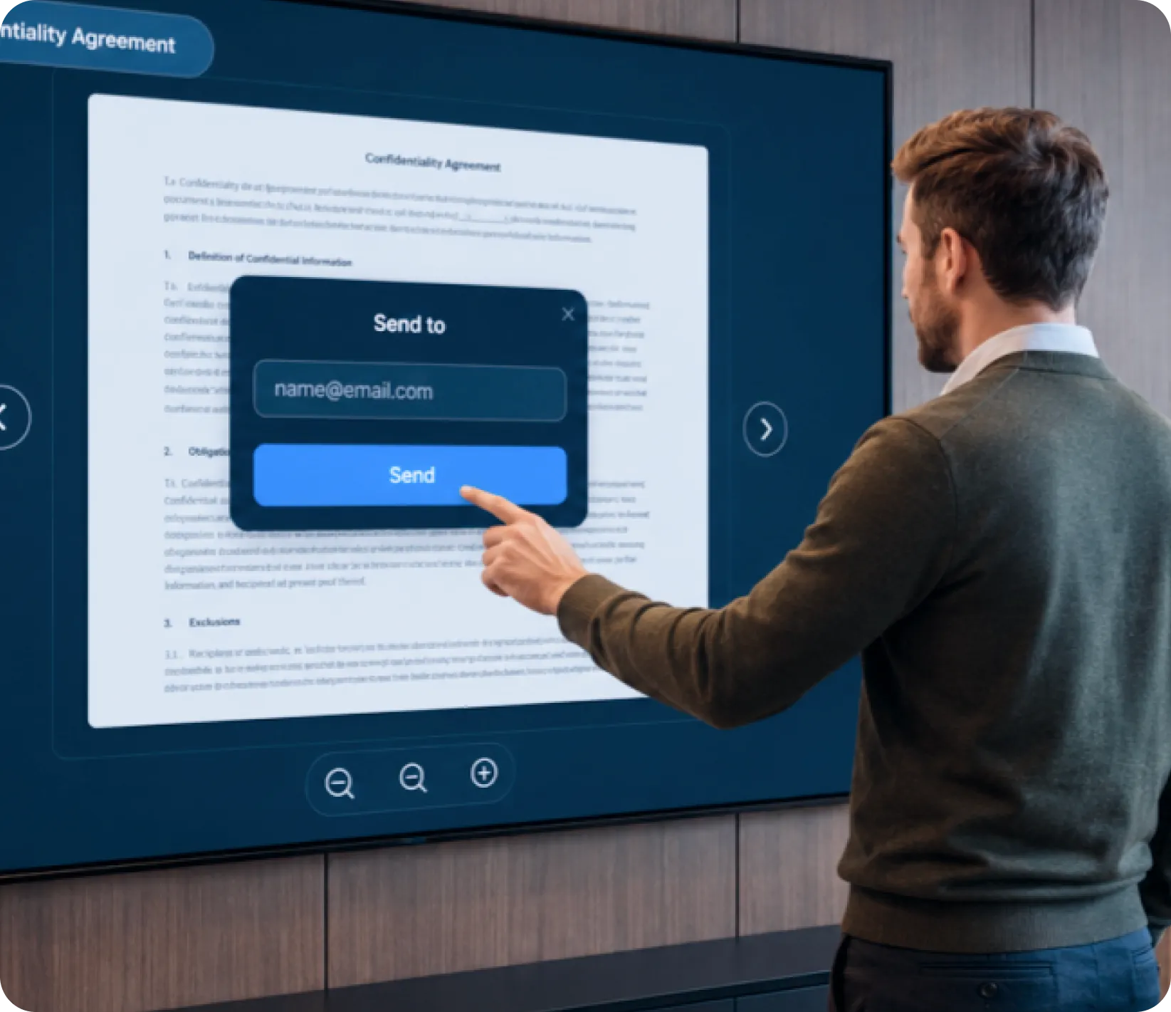 On-screen email sharing on office digital signage display