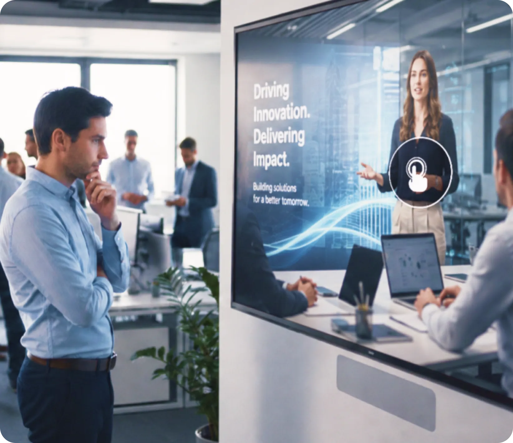 Rich multimedia content on digital display board in corporate office
