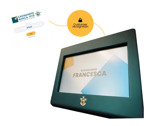 Personalised welcome message on a bank branch display