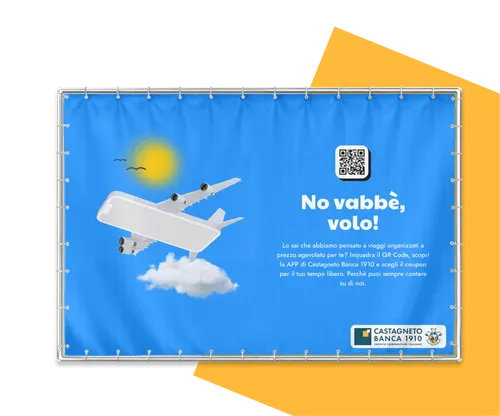 Castagneto Banca advertising banner promoting the mobile app