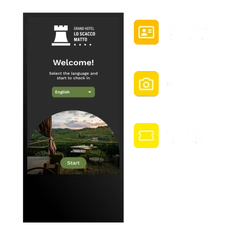 Self-service hotel check-in interface on an interactive totem