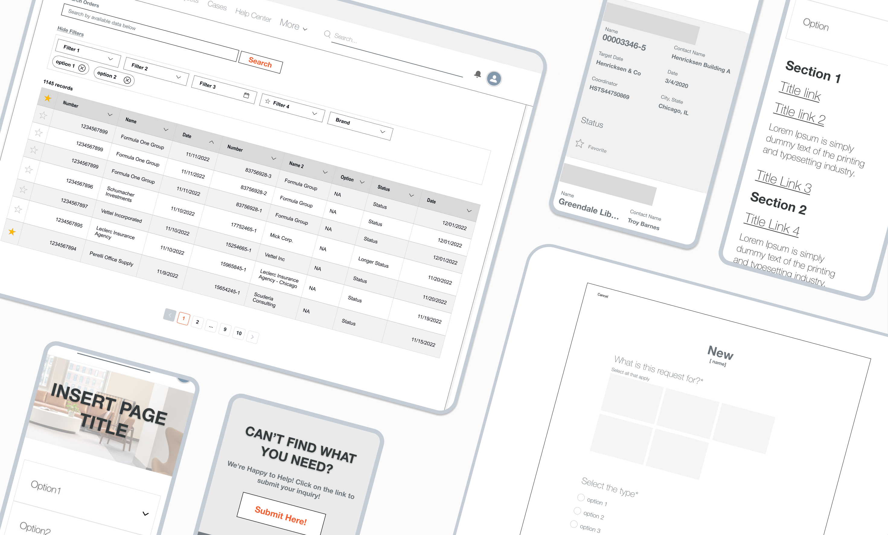 wireframes and designs