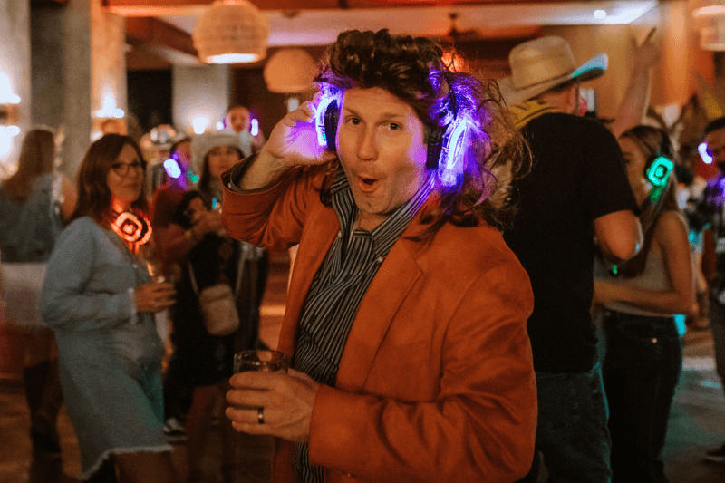 Silent disco event hosted by Silent Disco Rentals in Los Angeles. Attendees enjoy wireless headphones, creating a vibrant atmosphere perfect for parties and events.