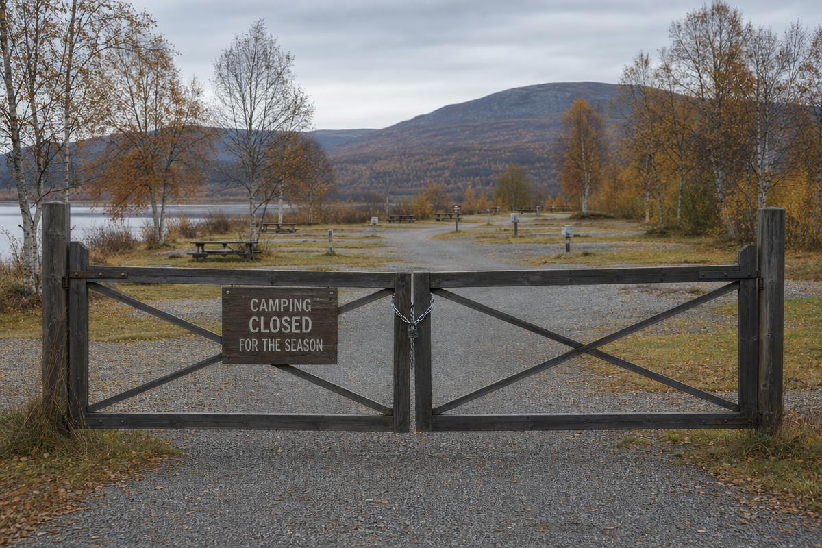 Camping cerrado fuera de temporada en Islandia