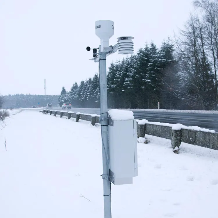 Advanced Cordulus road weather station measuring local weather conditions alongside a busy highway