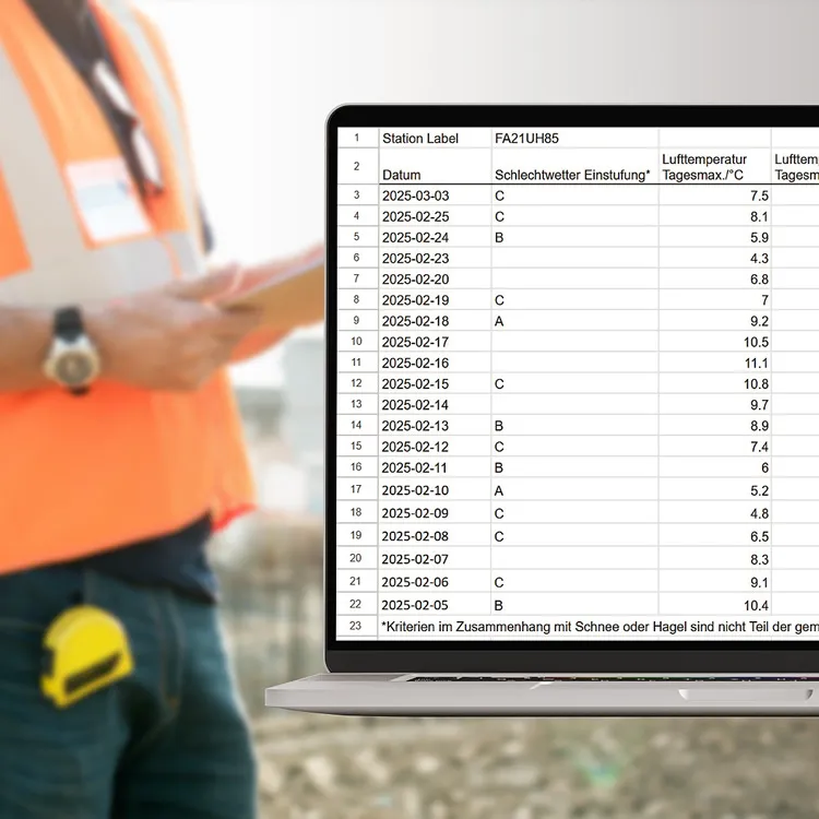 Cordulus' recorded bad weather days being shown in an excel sheet
