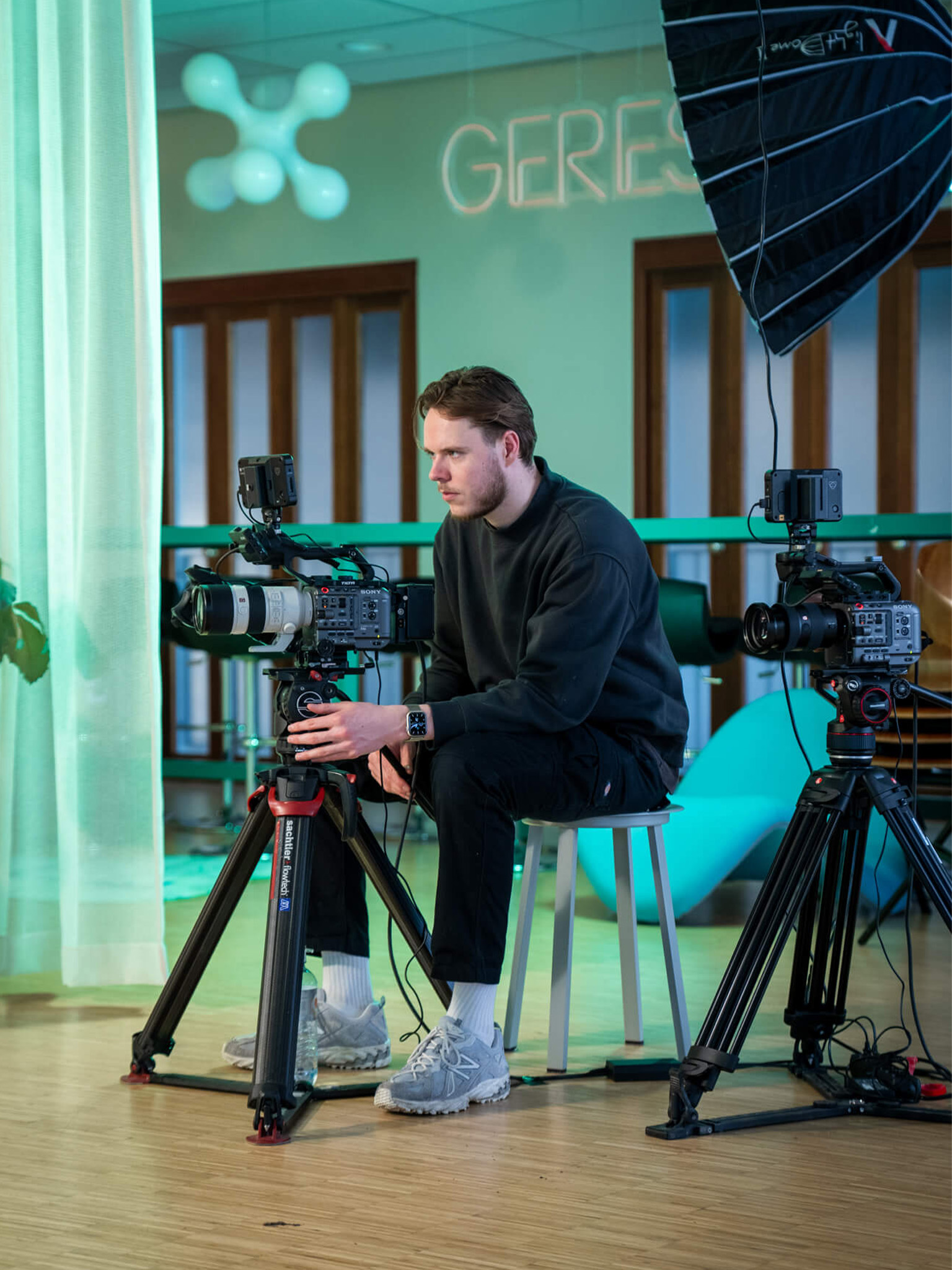 Cinematographer checking his camera