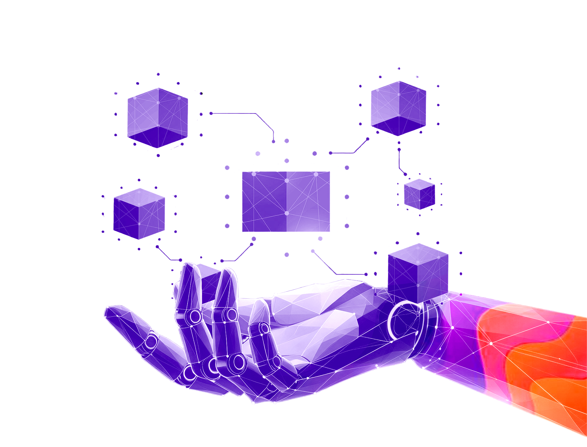 AI robotic hand holding shipping boxes