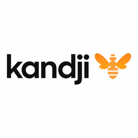 Kandji logo with the word kandji in black and an orange bee with a crown on white background.