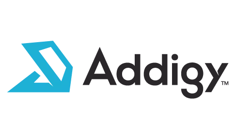 Addigy company logo with stylized blue emblem to the left of black text.