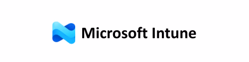 Microsoft Intune logo with stylized blue icon and black text.