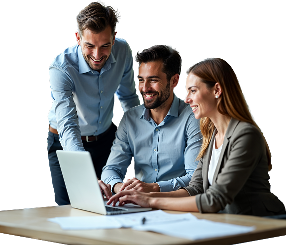 Un groupe de personnes assises autour d'un ordinateur portable.