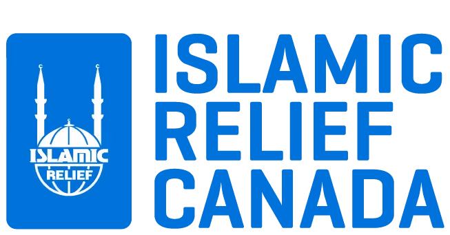The Islamic Relief Canada logo features a blue square containing a white icon of a domed mosque with two minarets, next to the bold blue text "ISLAMIC RELIEF CANADA."