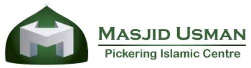 The logo for Masjid Usman features a stylized white letter "M" inside a green dome shape, accompanied by the text "Masjid Usman" and "Preston Islamic Centre" in green lettering.