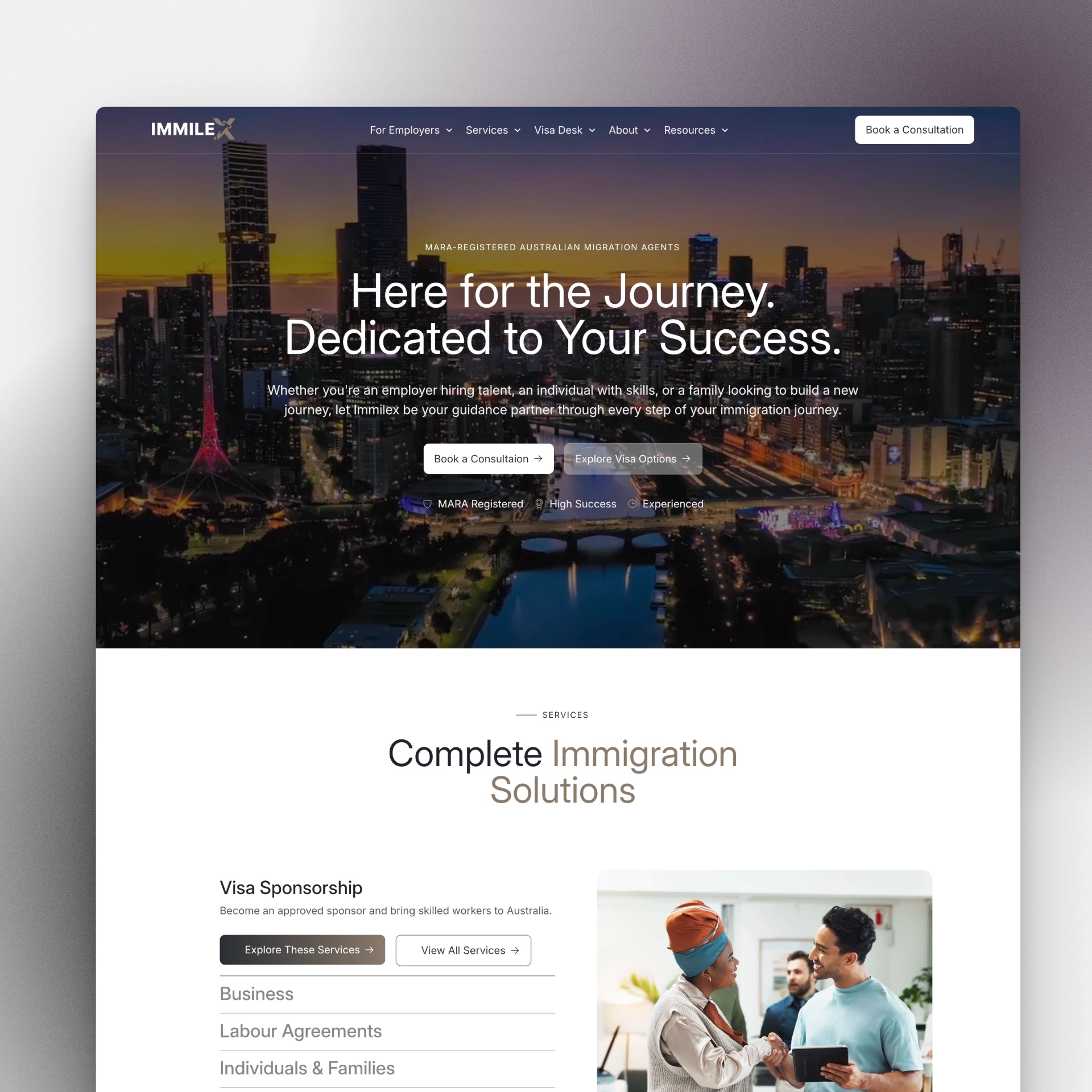 immilex Website Design screenshot Melbourne