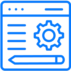 Content Management System service icon: settings cog and pencil inside a browser window.

