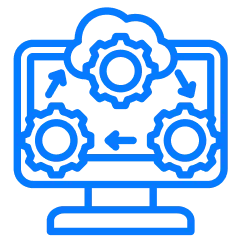 Software as a Service (SaaS) icon: cogs on a monitor.