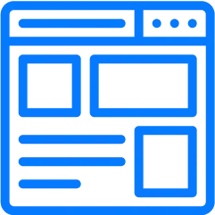 Web portals service icon: wireframe layout with content blocks and sidebar.
