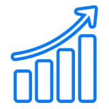 Blue ascending bar chart with four bars and an arrow pointing upwards to the right