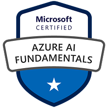 Microsoft Certified Azure AI Fundamentals badge with one star.