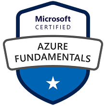 Microsoft Certified Azure Fundamentals badge with one star.