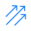 Ein blaues, minimalistisches Linien-Icon auf weißem Hintergrund. Zeigt drei parallele Pfeile unterschiedlicher Länge, die diagonal nach oben rechts zeigen.