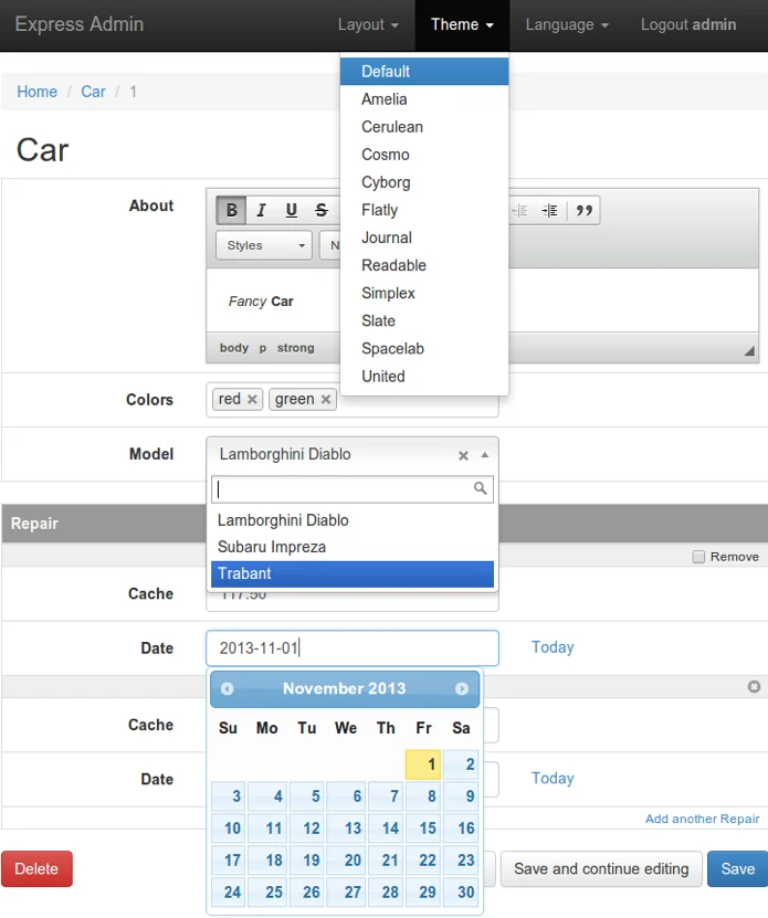 Express Admin UI (www.github.com/simov/express-admin)
