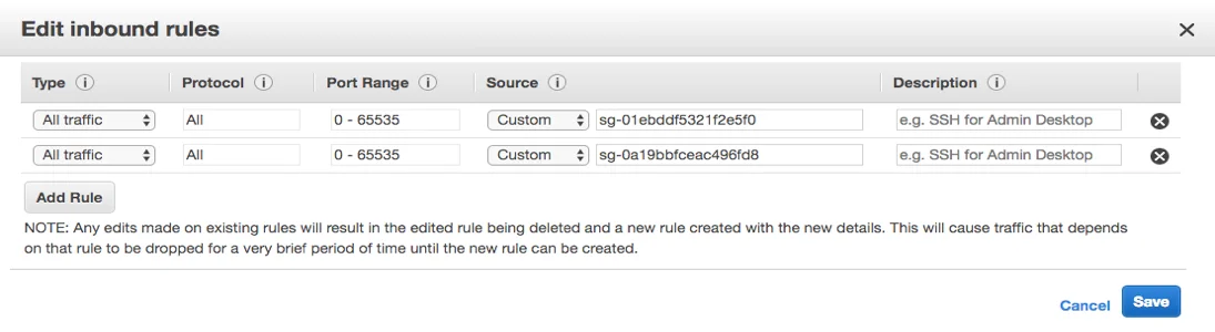 Change the security groups
