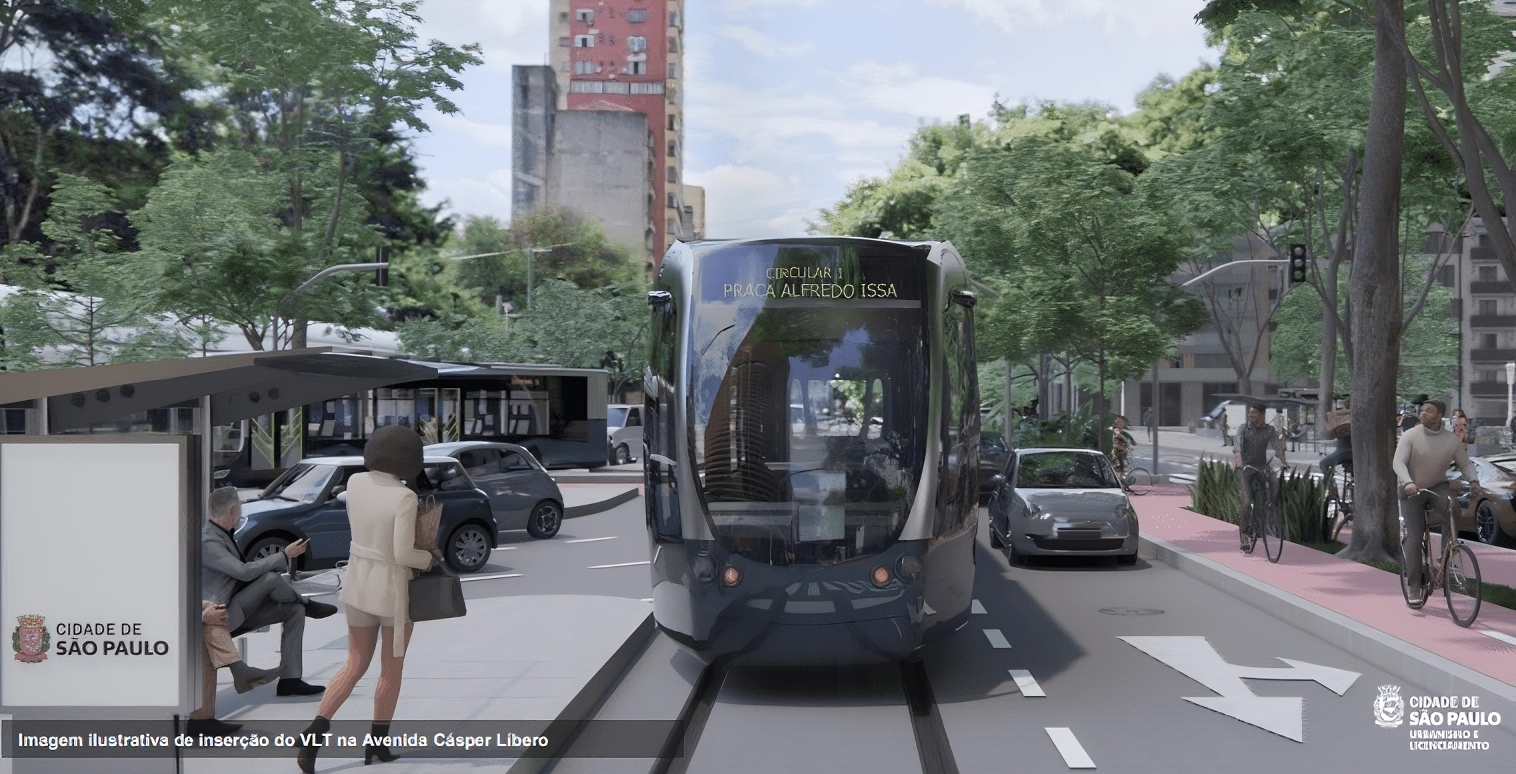 Imagem ilustrativa do VLT na Avenida Cásper Líbero