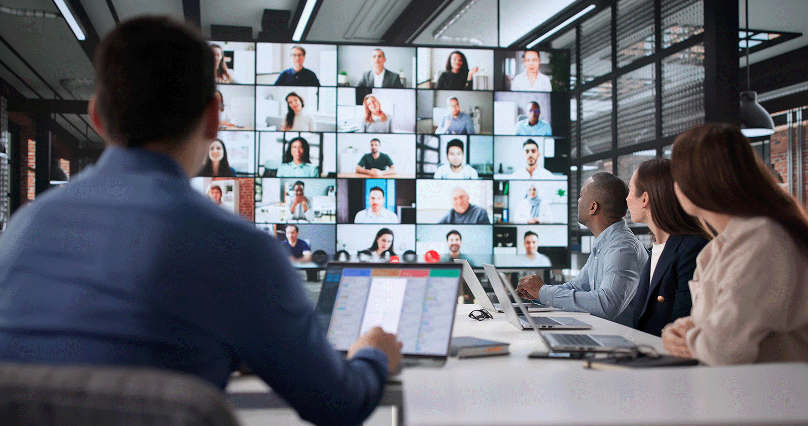 Distributed team on a video conference