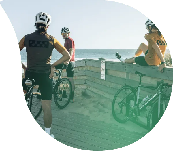 Four cyclists riding mountain bikes on Velosure home page