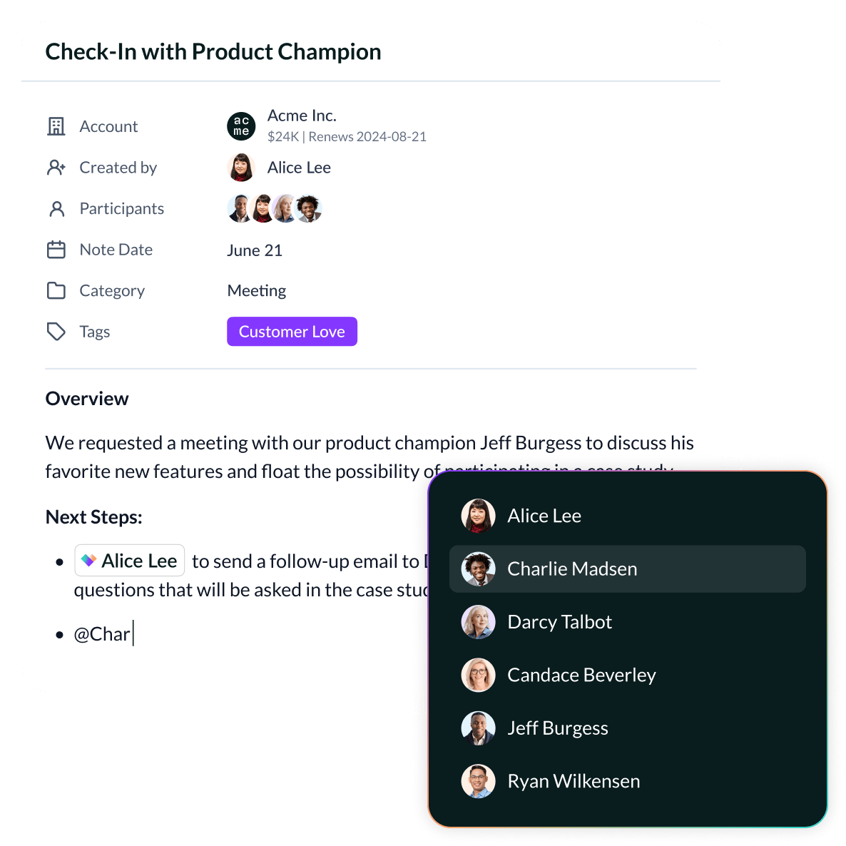 Actionable Notes with Tags & Mentions
