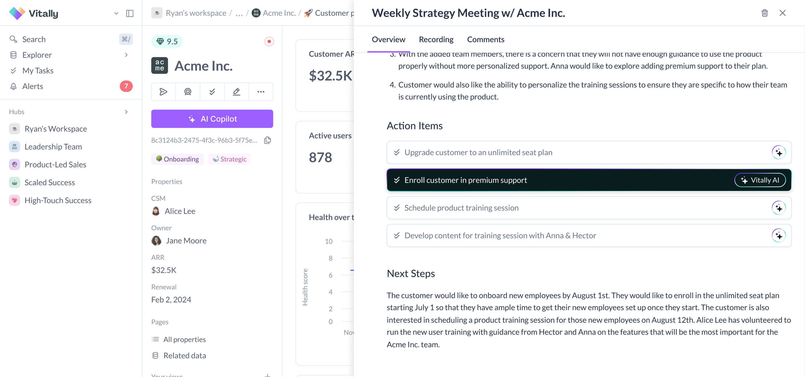 Vitally AI Meeting Overview with Suggested Tasks