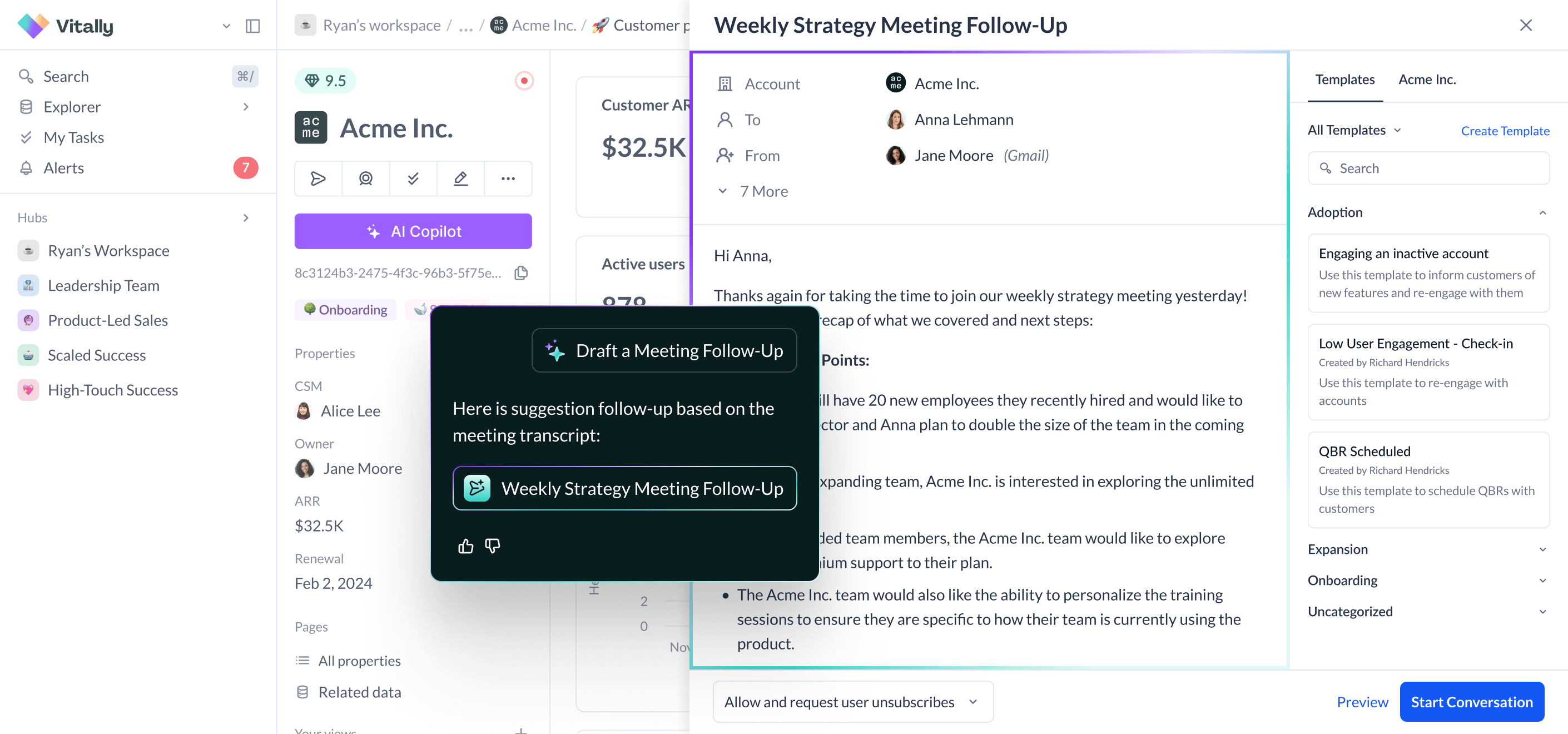 Vitally AI Meeting Recorder Automated Conversation Follow-Up