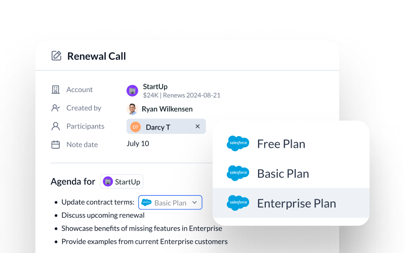 Mini screenshot of call notes in Vitally