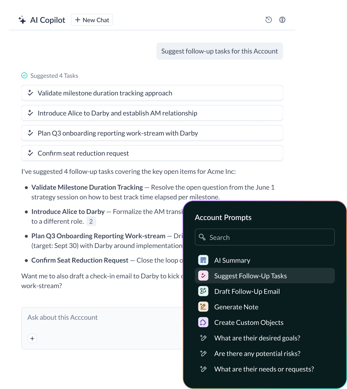 Image of the Vitally AI Copilot Suggesting Follow-Up Tasks