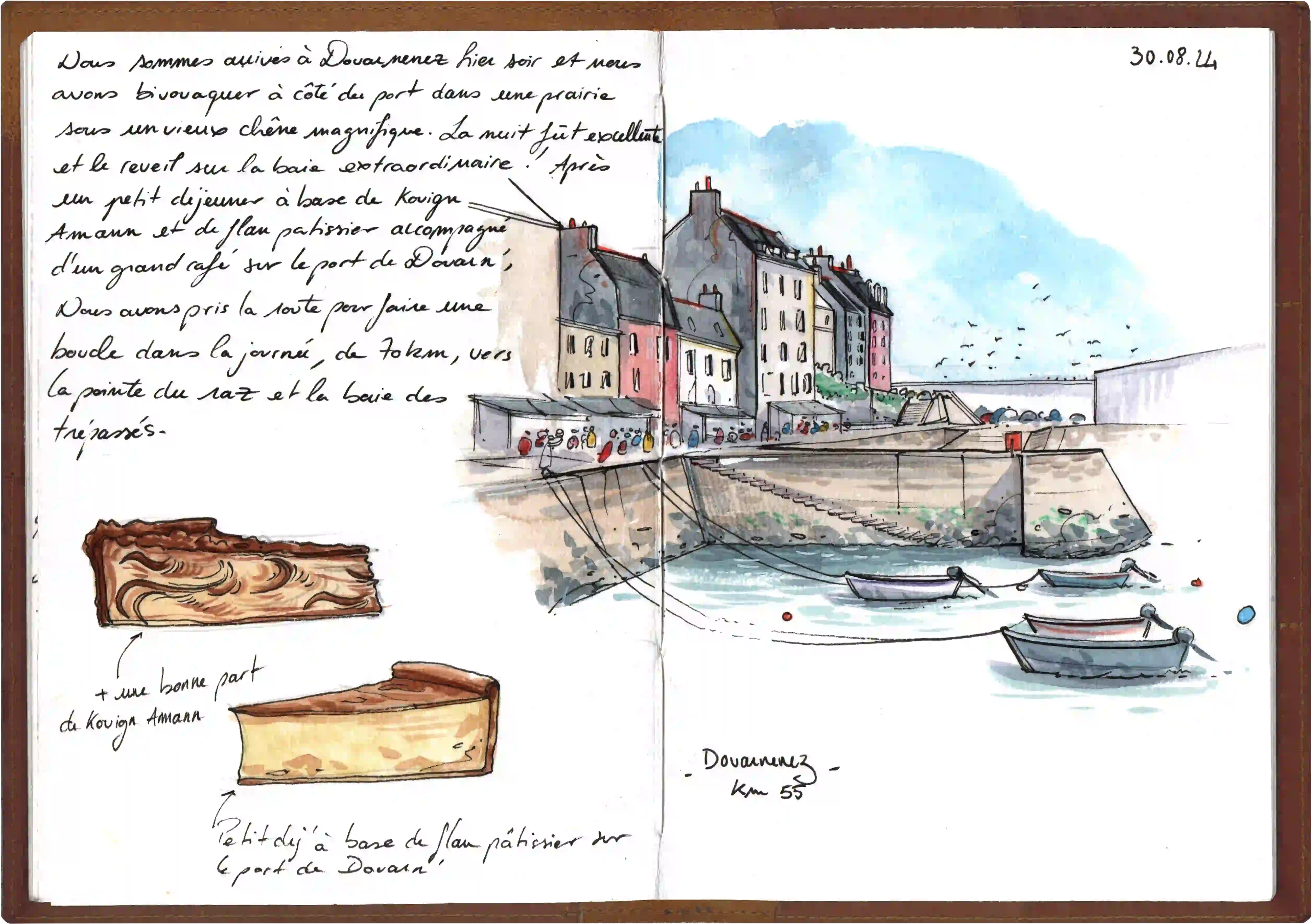 Le port de Douanenez (Bretagne), dessiné à la main.