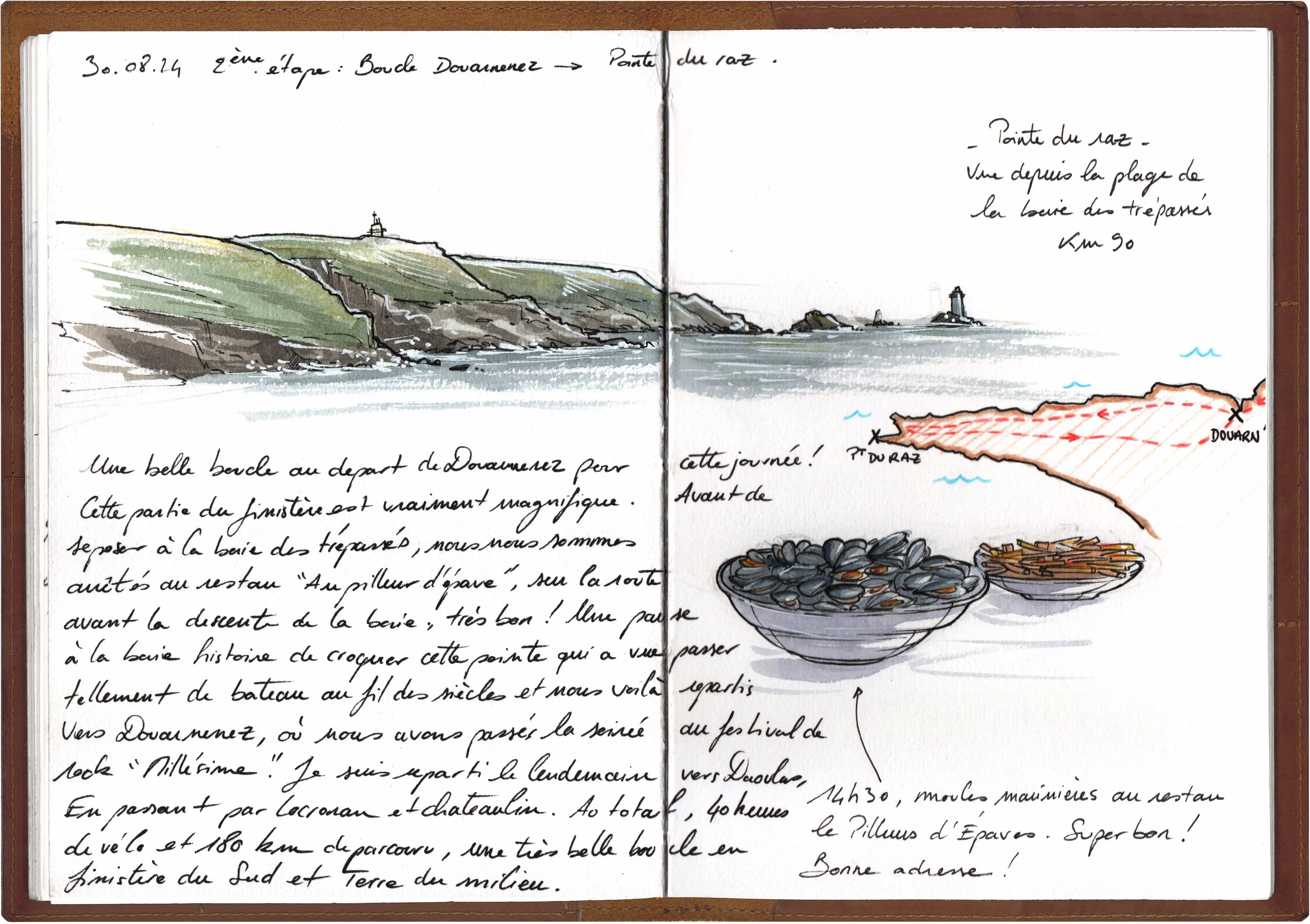 La pointe du Raz dessinée depuis la plage de la baie des trépassés (Bretagne)