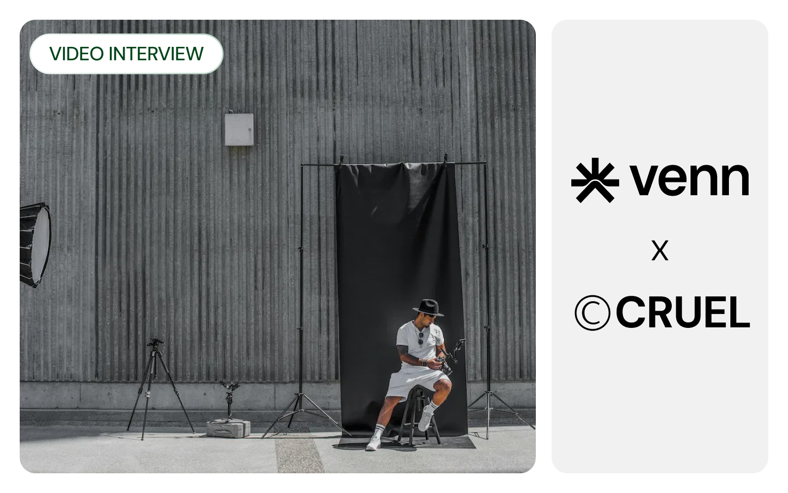 A Venn case study image featuring Cruel’s logo and a man installing a camera outside a concrete building.