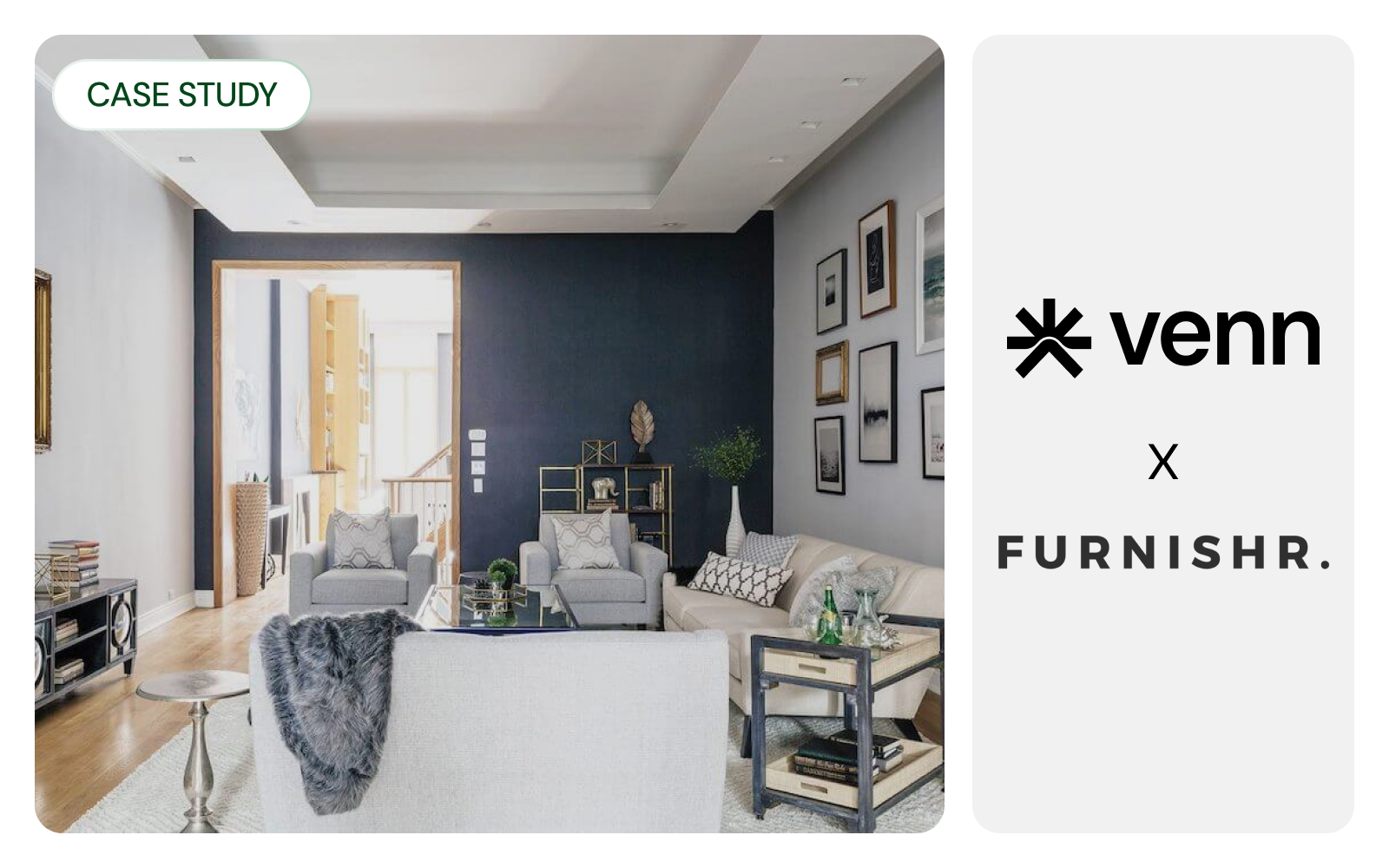 A promotional image for Venn’s case study with Furnishr, showing three pieces of furniture.
