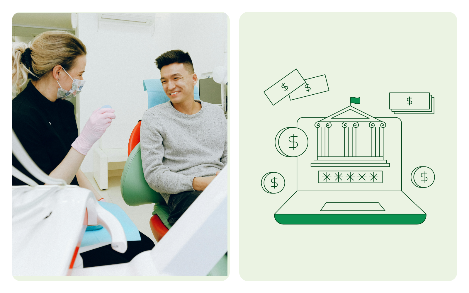 Dentist, Patient & Bank.