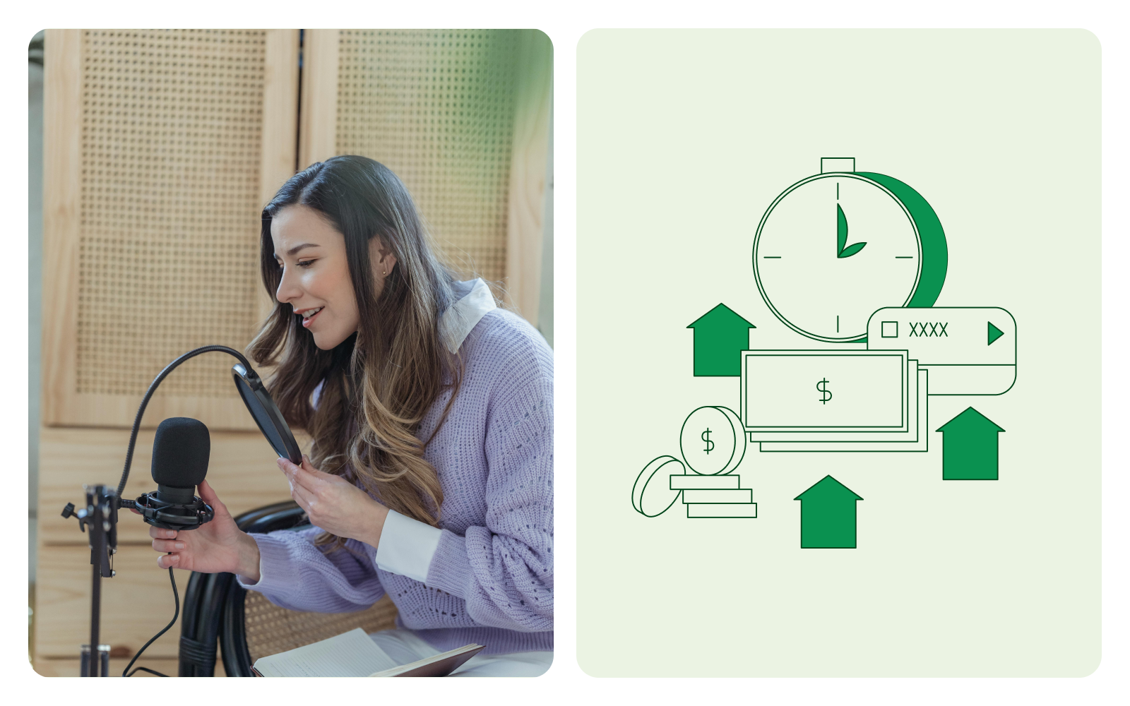 A woman talking into a microphone.