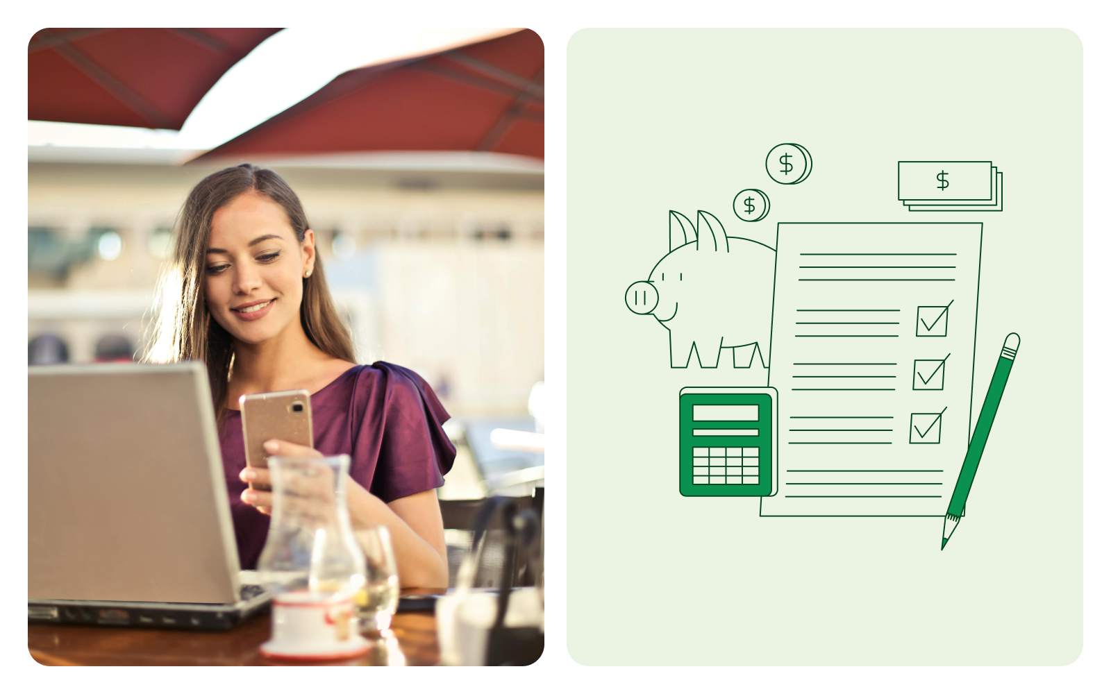 A woman looking at her phone smiling. 