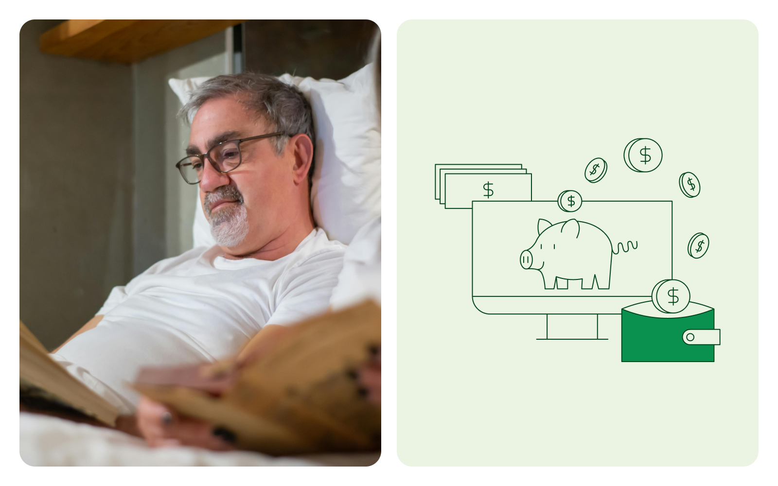 A man reading a book in bed.