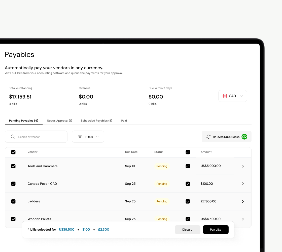 One click. Every bill. Any currency.