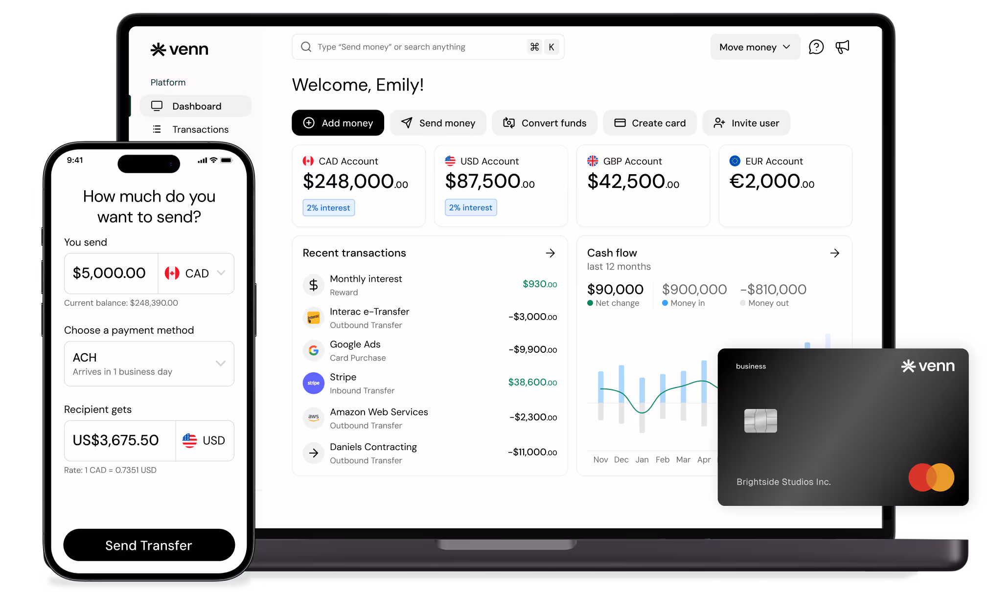 Venn platform UI on desktop and mobile