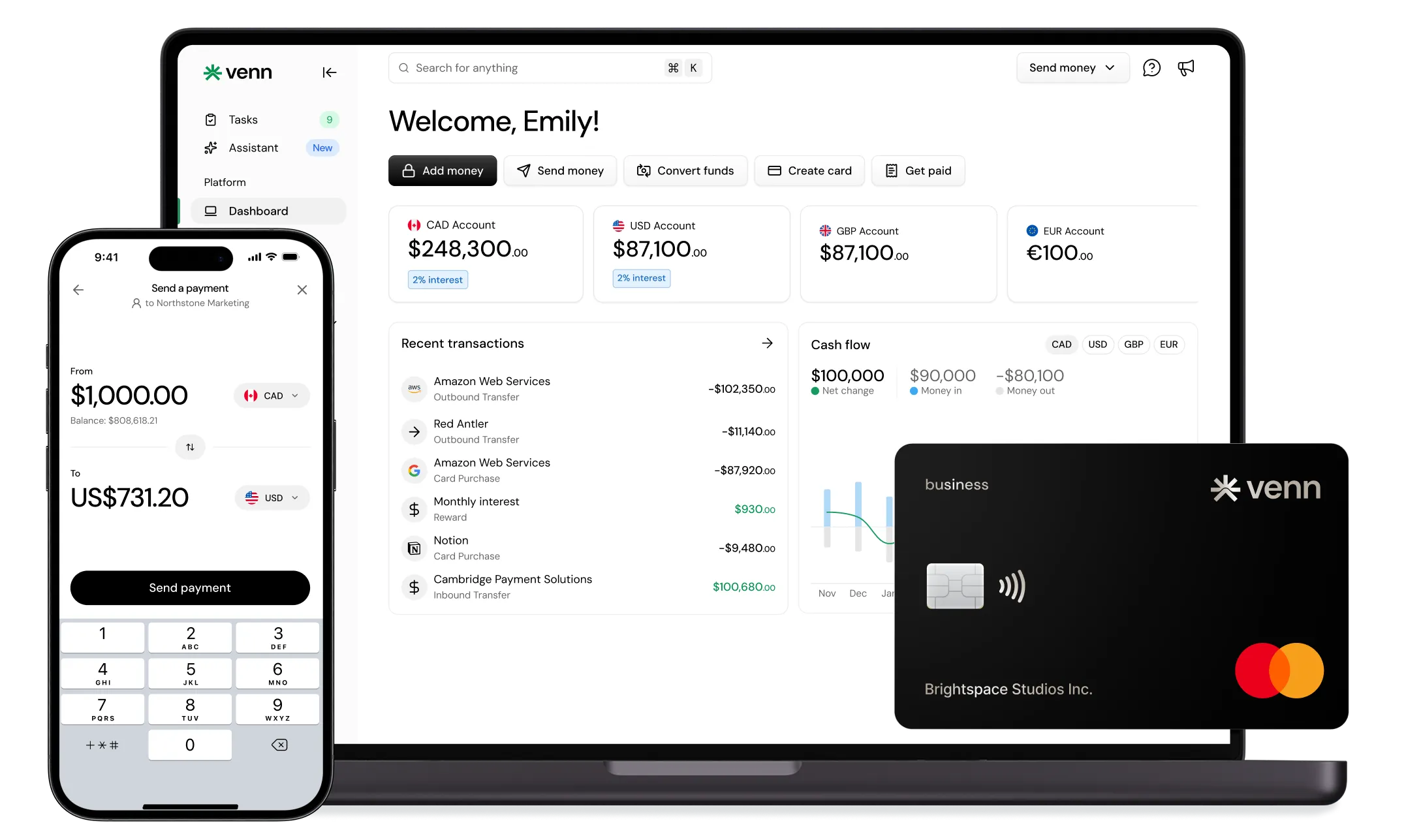 Venn platform UI on desktop and mobile